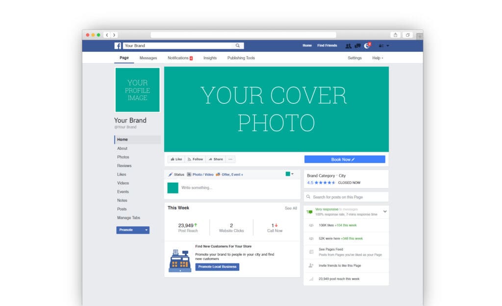 A screenshot of a facebook business page to help photographers create a page to advertise their small business