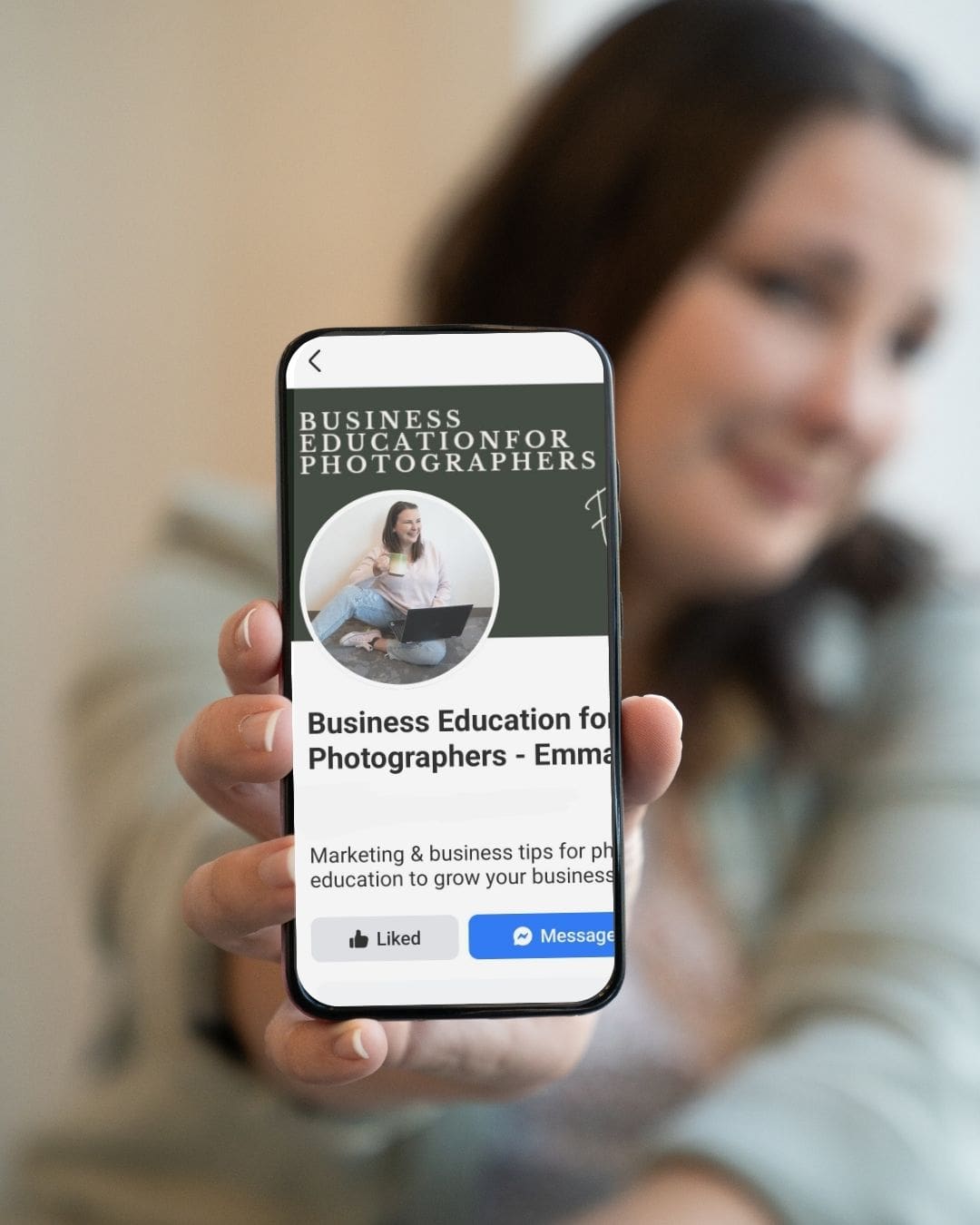 an image of Emma Males photography business educator sharing her facebook business page she is helping small businesses set up their facebook business page